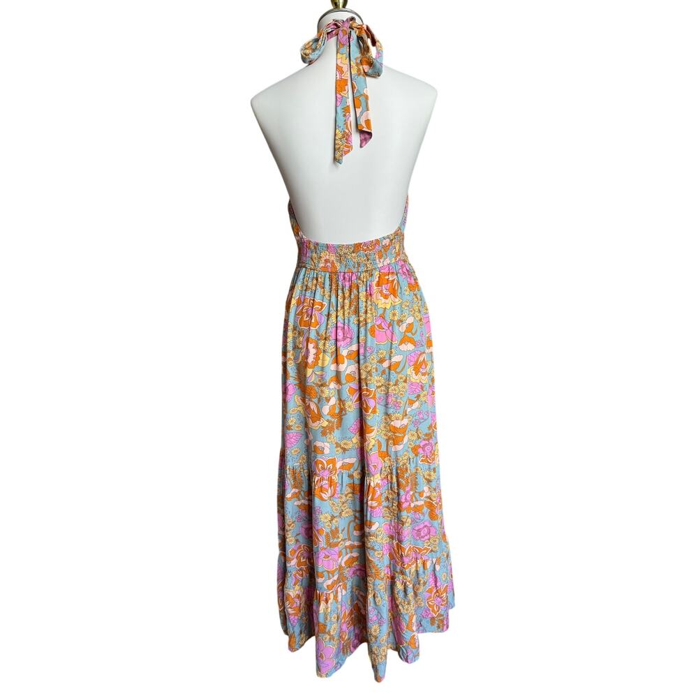 Floral Halter Maxi Dress in Orange & Pink - Picture 2 of 7